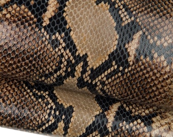 Greyish green - black PYTHON textured leather hide, glossy REPTILE printed cowhide, snake pattern on soft calfskin B18578-ST La Garzarara