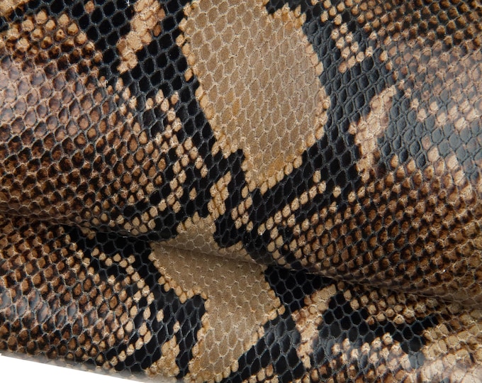 Greyish green - black PYTHON textured leather hide, glossy REPTILE printed cowhide, snake pattern on soft calfskin B18578-ST La Garzarara