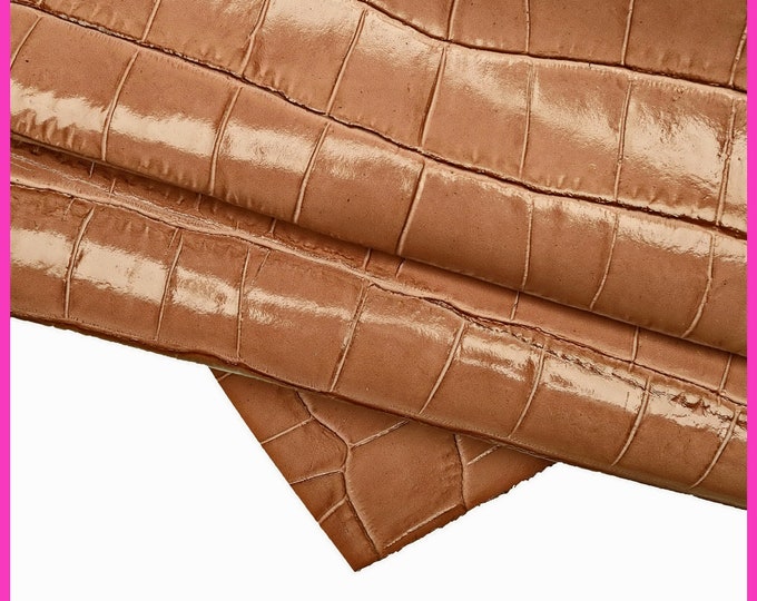Luxurious Pink Taupe Crocodile Embossed Leather Hide - High Quality Craft Material B15078-ST La Garzarara