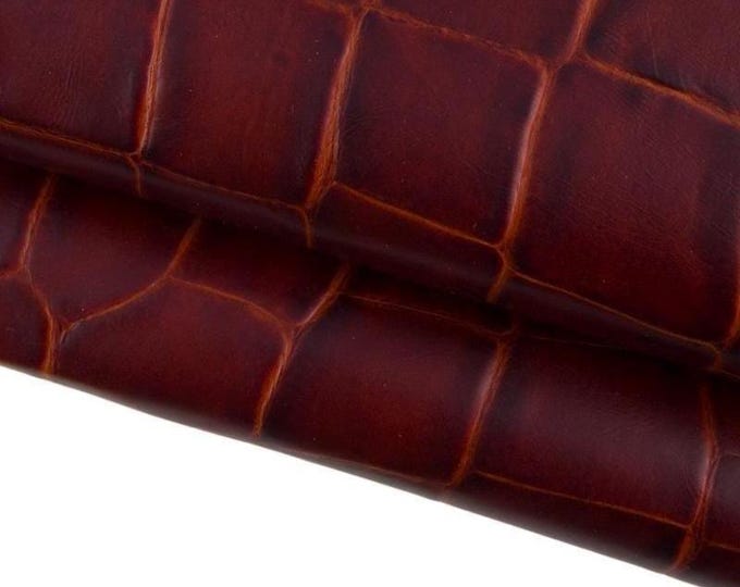 MAXI crocodile embossed cowhide leather, reddish brown animal printed semi glossy calfskin, 0.7 - 0.8 mm B17342-ST La Garzarara