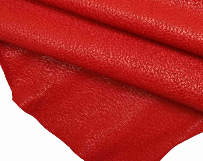 RED pebble leather hides , grain printed goat skin , soft Italian Goatskin - natural grainy textured  B13122-VT La Garzarara