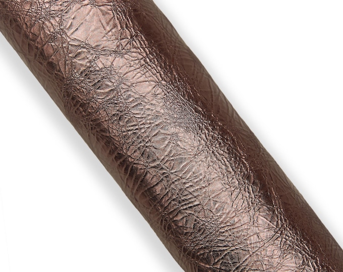 Brown metallic WRINKLED leather hide, soft sparkle goatskin, sporty glossy hide for DIY projects B18106-MT La Garzarara