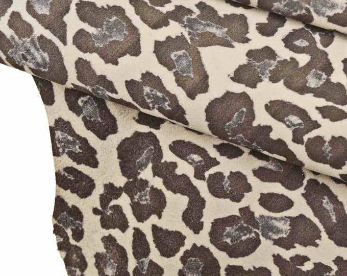 Grey SUEDE leopard printed leather skins - cheetah TEXTURED goat - soft velour hides for crafting B13811-ST La Garzarara