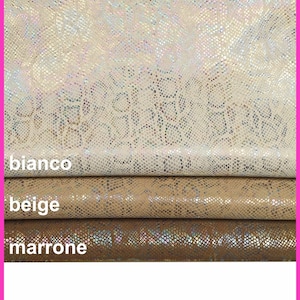 Pelle OLEOGRAFICA stampa pitone, pellame laminato iridescente disegno serpente, capra stampa rettile metallizzata morbida B15030-MT(st)