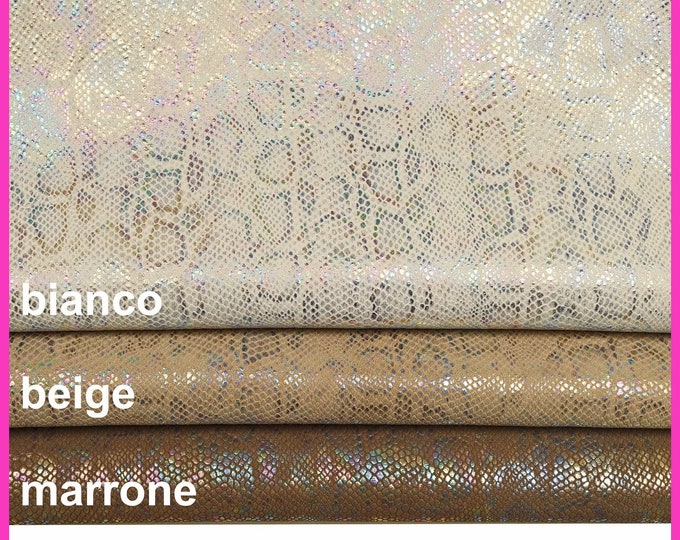 Holographic Python Leather Skin, Iridescent Snake Print, Soft Metallic Goatskin B15030-MT(st) La Garzarara"