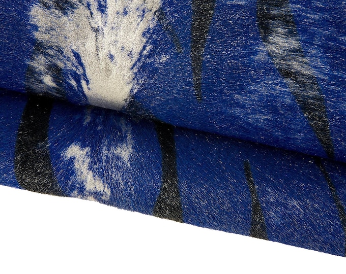 Bluette ZEBRA textured hair on leather hide, luxurious metallic animal printed pony calfskin B17423-CV La Garzarara