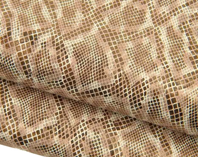 Light gold - beige SNAKE printed leather skin, METALLIC reptile textured suede goatskin, glossy soft python hide B19407-MT(st) La Garzarara