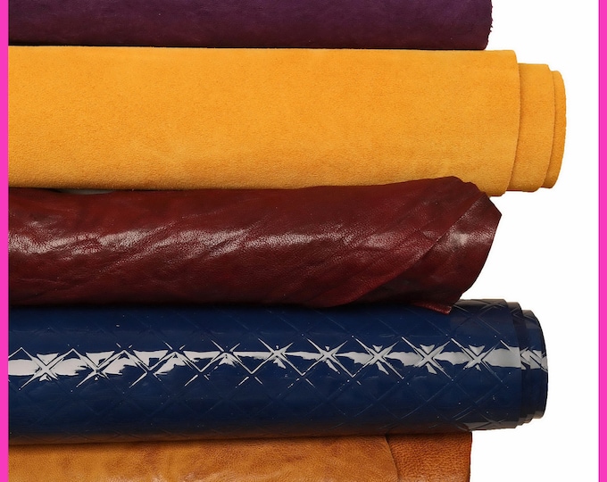 5 solid color ASSORTED leather skins, set of matching sporty leathers as per picture B15813-TU La Garzarara