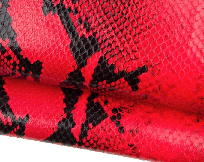 Red black PYTHON textured leather hide, reptile printed cowhide, glossy soft snakeskin calfskin for crafters B18577-ST   La Garzarara