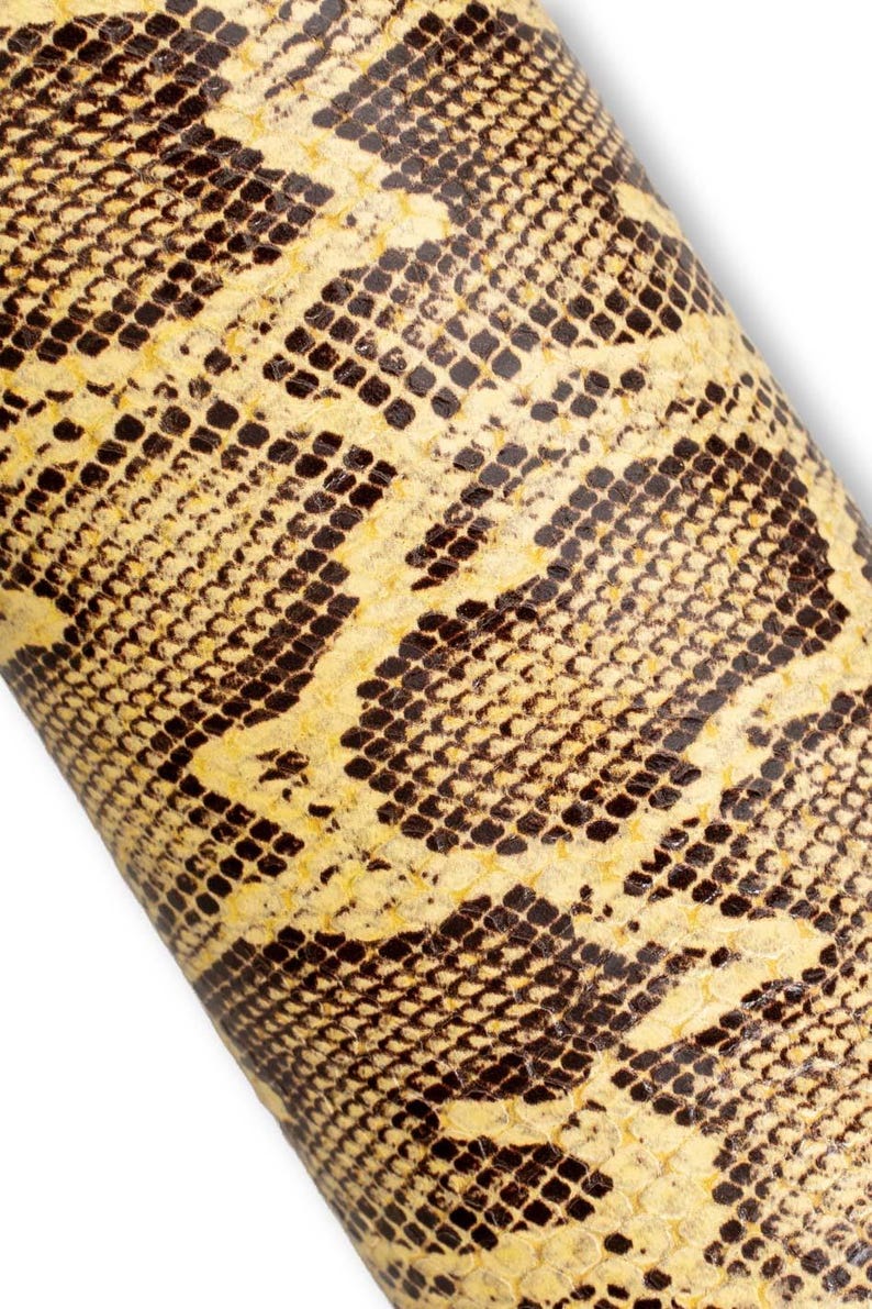 Yellow PYTHON printed leather hide, reptile pattern on LGLOSSY cowhide, animal textured calfskin B19624-ST La Garzarara image 2