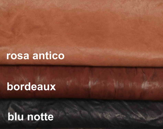 Genuine leather hide vegetable WASHED NAPPA sheepskin pink burgundy blue wrinkled sheep soft distressed italian skin B13903-VT La Garzarara