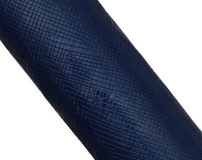 Blue GEOMETRICAL printed leather hide, glossy embossed PATENT cowhide, soft calfskin for hobbyists 1.1-1.3 mm   B17957-ST   La Garzarara