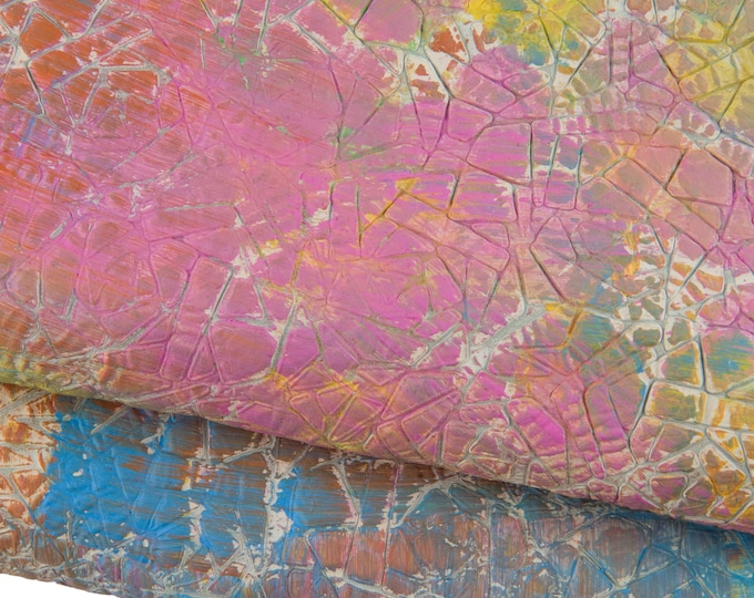 Pastel Abstract Leather Hide, Hand Painted Designer Lamb Skin Unique,One of a Kind Luxury Fashion LeatherB19049-ST La Garzarara