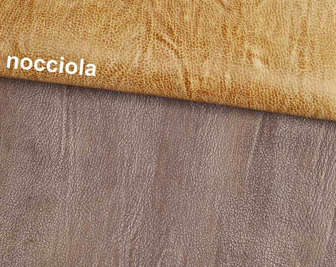 RUSTIC distressed Italian soft leather skins, brown hazelnut vintage matte goatskin - grainy grain textured hide  B12628-VT La Garzarara