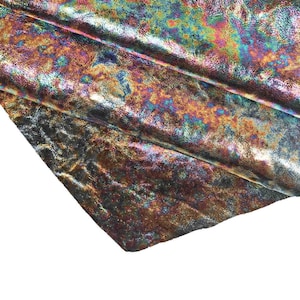 Pelle metallizzata IRIDESCENTE - nappa concia vegetale su montone effetto oleografico - pellame PETROLIO morbido B13756-MT   La Garzarara