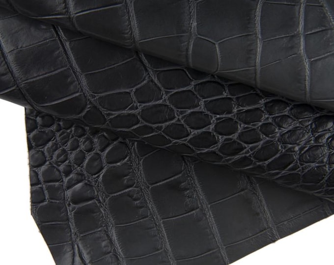 Black CROCODILE embossed leather hide, croc printed glossy cowhide, black classic printed calfskin, medium softness B16646-TB La Garzarara