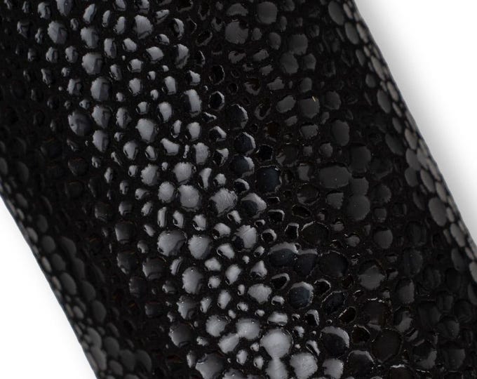 Black STINGRAY Leather Hide, Soft Galuchat Inspired Thin Leather skin, High Gloss Finish goatskin 0.4 - 0.6 mm B19499-TB La Garzarara