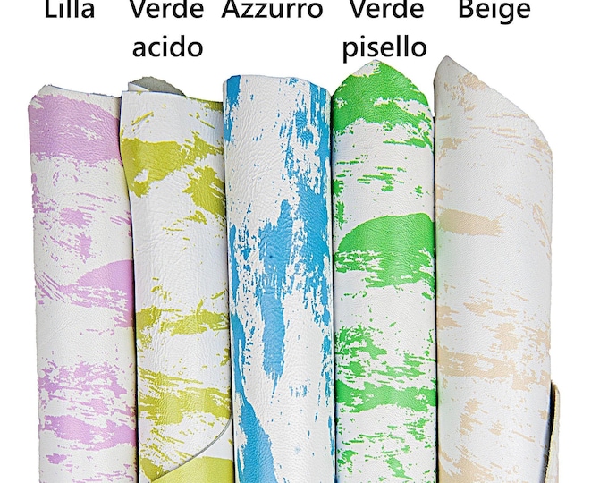 White leather PAINT effect, brush stroke printed leather hide, colorful leather skin for bags craft B17705-ST La Garzarara