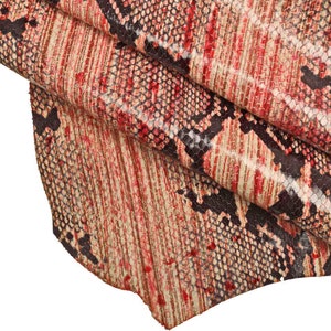 Multicolor Snake python skins - colorful snakeskin cowhide leather - speckled cream red brown black reptile calfskin   B13298-ST