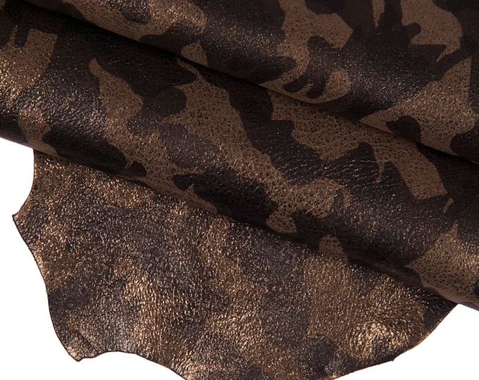 CAMOUFLAGE printed leather skin, brown grey black metallic goatskin, camo texture on soft bright hide B16431-MT(ST) La Garzarara