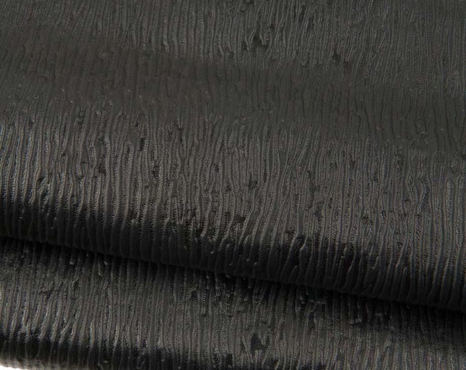 Black Cross Grain EMBOSSED leather skin, cortex printed sheepskin, RELIEF - printed soft lambskin for hobbyists B18951-TB La Garzarara
