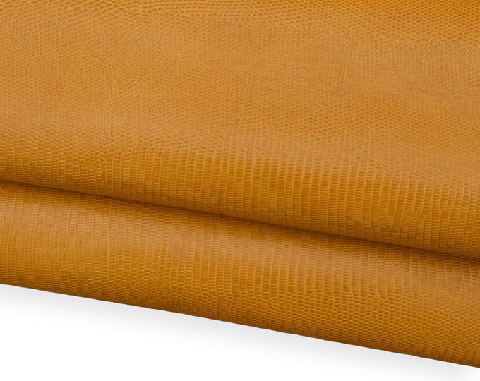 Yellow LIZARD printed leather hide, semi-glossy REPTILE embossed cowhide, classic soft calfskin for crafters, 1.0 - 1.1 mm B18785-ST