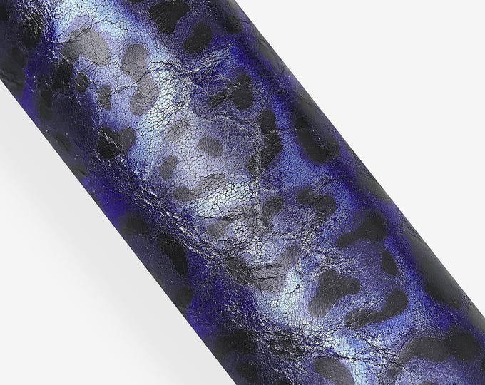 Blue and black LEOPARD texture on goatskin, animal cheetah METALLIC and wrinkled printed hide, soft skin  B18204-MT(st) La Garzarara