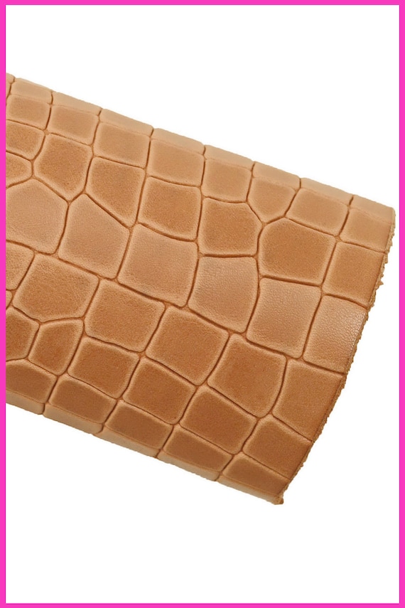 Light Brown CROCODILE Printed LEATHER Hide, Glossy Calfskin, Croc