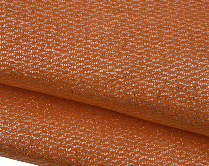 Pack of 3 IRIDESCENT metallic suede goatskins, orange leather skins with silver HOLOGRAPHIC geometrical pattern B19401-MT(st) LaGarzarara