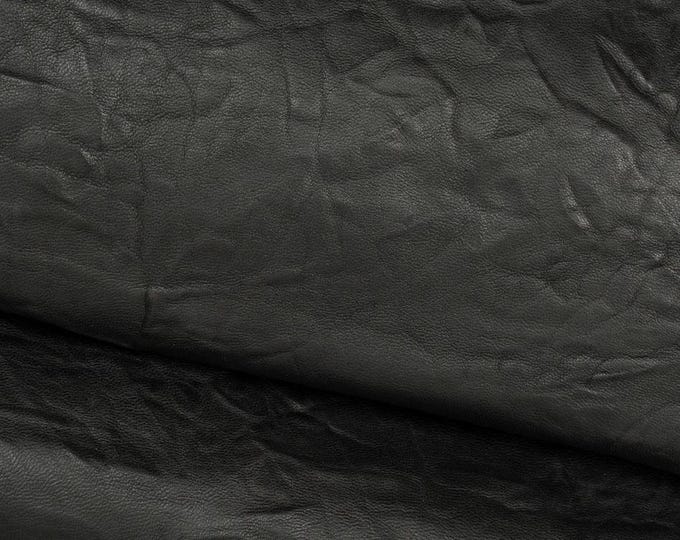 Black MATT leather skin, sporty soft WRINKLED goatskin, shrunken material 1.2 - 1.4 mm for crafting creations  B19702-TB La Garzarara