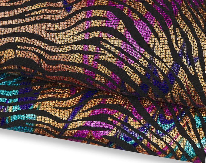 ZEBRA textured goatskin, IRIDESCENT metallic leather skin, multicolor animal printed soft hide B17147-MT(st) La Garzarara