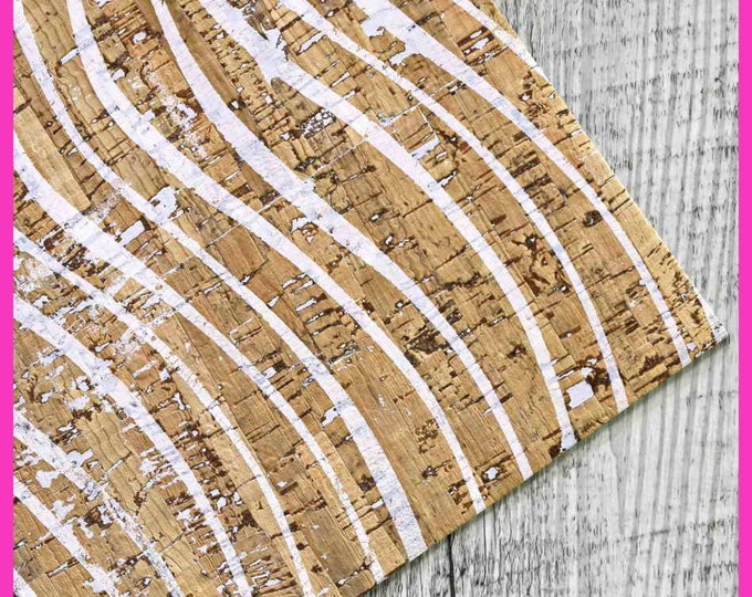 Printed CORK fabric sheets - stripes textured vegan pieces , made in Italy,  4 x 6" / 8 x 10" / 12 x 12"  B926  La Garzarara