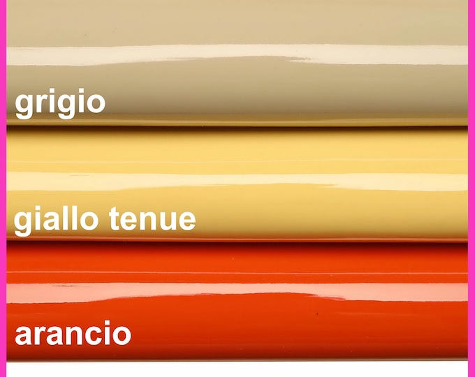 GRAY, ORANGE, soft yellow patent leather hide, smooth glossy stiff skin B14471-TU La Garzarara