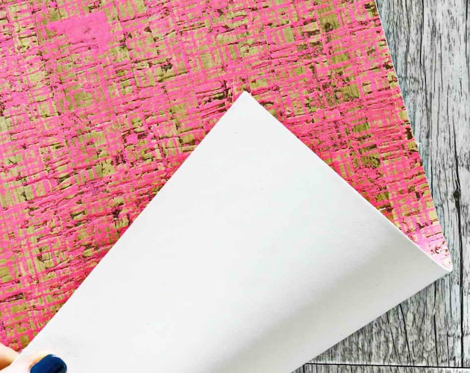 Pink abstract checkers Cork Leather Fabric - Cork Backed Cowhide Leather - Leather for Making Earrings B835
