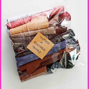 Sacchetto di ritagli di pellami in concia VEGETALE, sportivi, vintage e tinta unita, colori e stampe varie - 1/2 kg e 1 kg -   B012