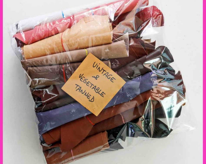 Leather scraps bag, VEGETABLE tanned, distressed, solid colors, pebble, smooth grains and color various, in total for 1 lbs and 2 lbs B012