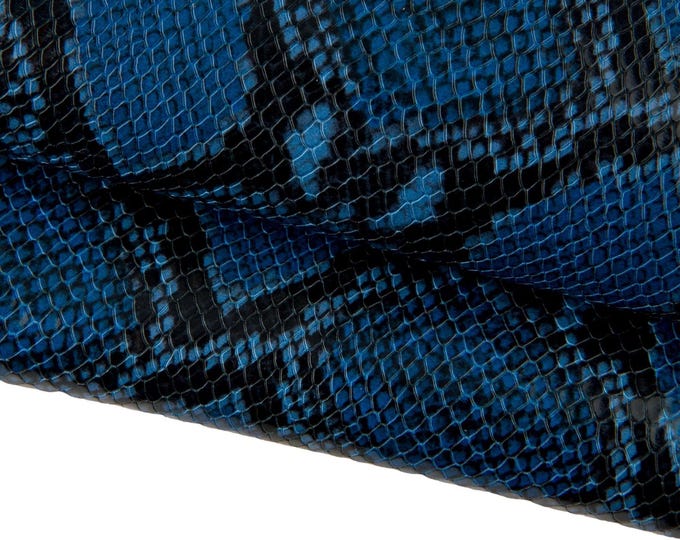 Blue PYTHON textured leather skin, reptile printed goatskin, snake pattern on soft hide, for hobbyists B17638-ST La Garzarara