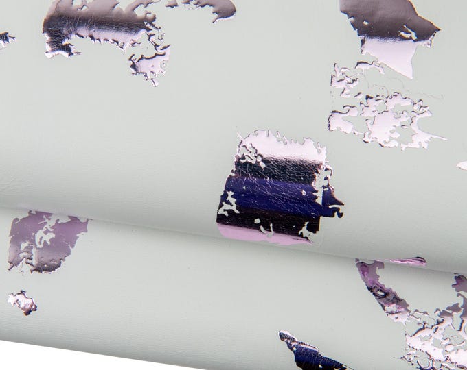 White METALLIC textured leather skins, ABSTRACT print on soft lambskin, sheepskin for diy projects B17704-MT(st) La Garzarara