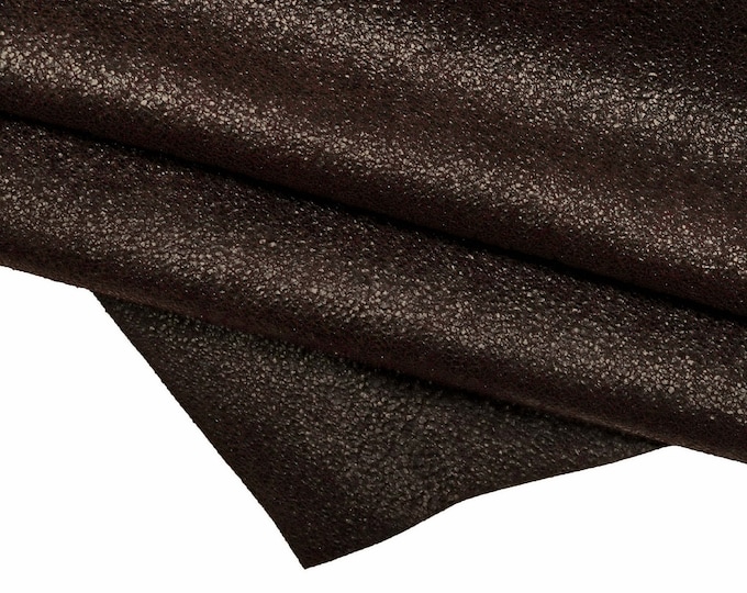 CRACKLED printed leather skin, brown purple textured suede goatskin, crack pattern on sporty soft hide B15954-ST La Garzarara