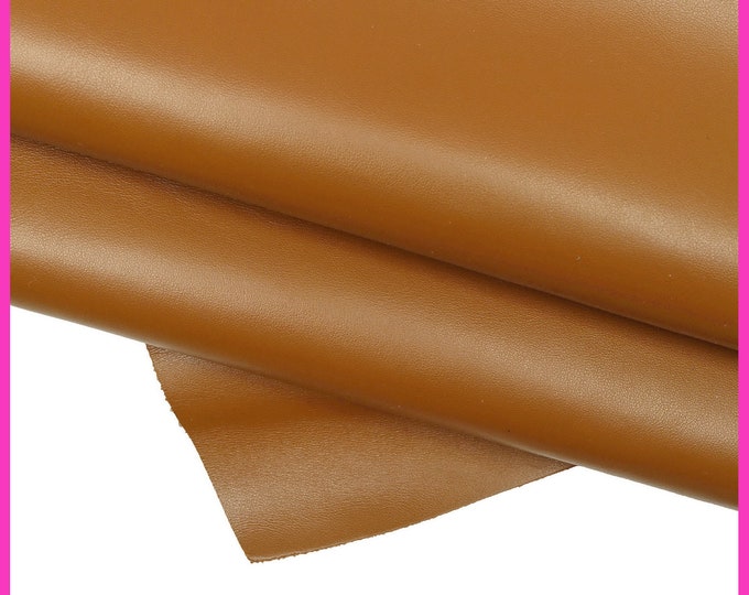 Cognac glossy lather hide, tan smooth cowhide, solid color slightly stiff calfskin B15661-TU La Garzarara