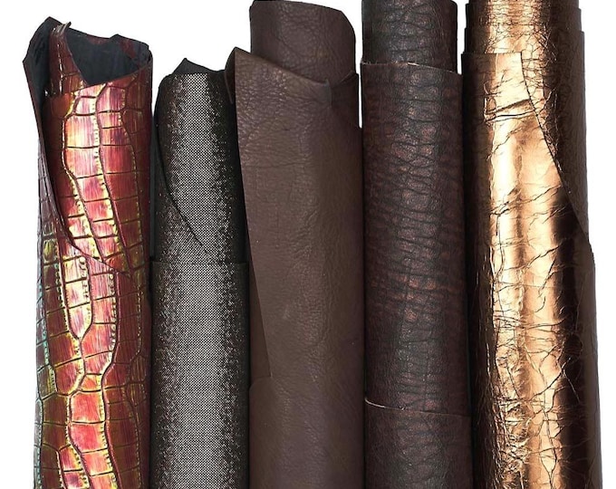 Bronze copper leather skins lot, metallic printed matching goatskins as per pictures, ideal for crafting B18288-MT(st)
