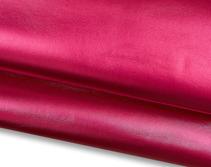 Red METALLIC leather hide, magenta SMOOTH cowhide, soft calfskin  1.0-1.2 mm B17891-MT  La Garzarara