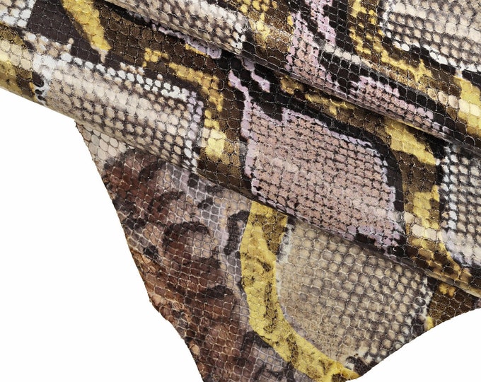 Luxury Printed Snakeskin hide – High-Quality Calf Leather with Grey & Purple Python Texture B14242-ST La Garzarara