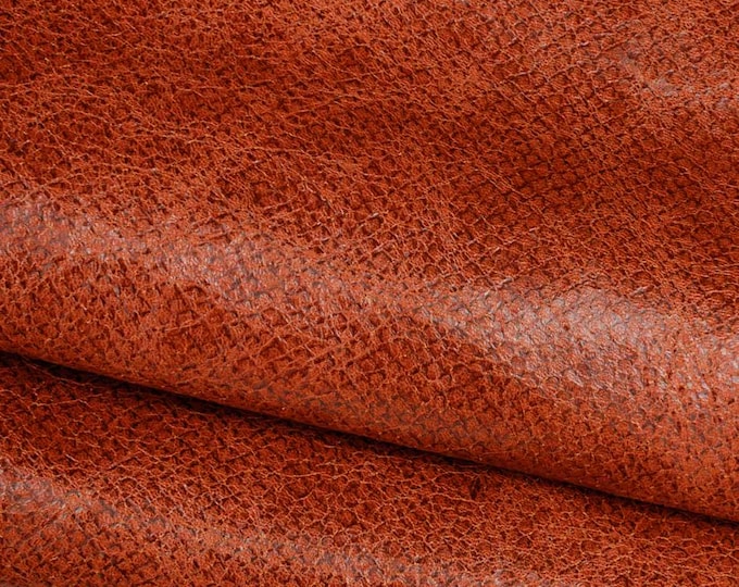 Red glossy REPTILE printed leather skin, soft AGED distressed goatskin, python snake textured hide for hobbyists B19684-ST La Garzarara