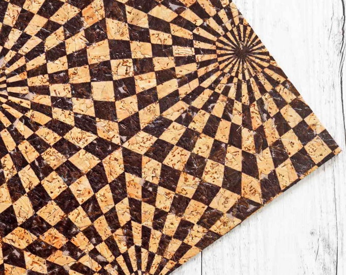 Kaleidoscope Print CORK sheets -  textured vegan pieces , abstract print  fabric leather  4 x 6" / 8 x 10" / 12 x 12"  B892  La Garzarara