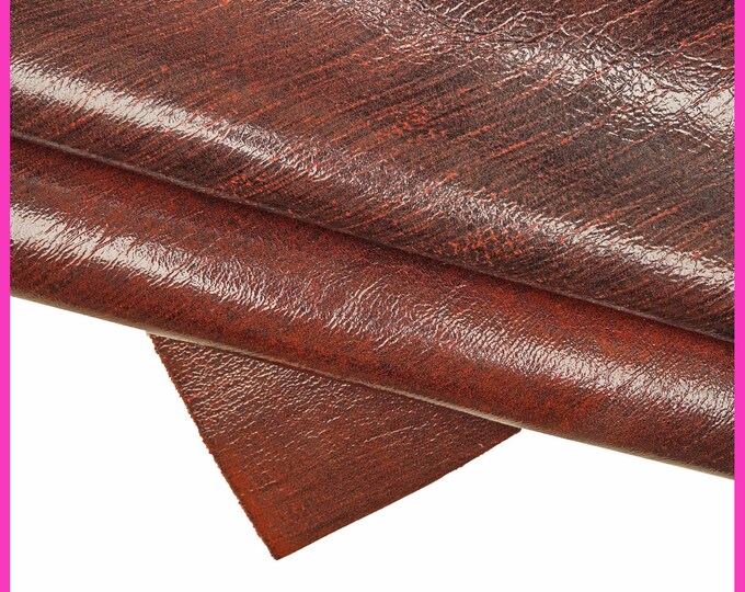 Glossy Black Red Leather Hide, Sporty Cowhide with Shades, Soft Vintage Calfskin B15507-VT La Garzarara
