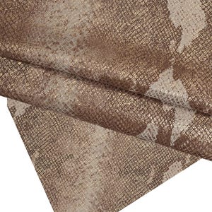 Pellame stampa PITONE marrone e bianco laminato oro, capra disegno serpente, pelle luminosa morbida stampata rettile B16774-MT(ST)