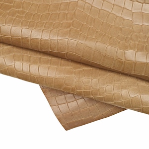 Pellame stampato COCCODRILLO marrone fango, vitello semi-lucido morbido, pelle stampa cocco sportiva B16145-ST La Garzarara