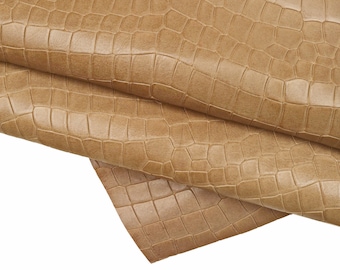 Mud BROWN CROCODILE embossed cowhide, semi-glossy soft leather hide, croc printed calfskin B16145-ST La Garzarara