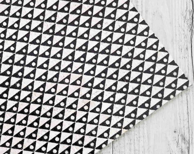 Black and white printed CORK sheets - pre-cut pieces , geometric printed vegan material  4 x 6" / 8 x 10" / 12 x 12"  B905  La Garzarara